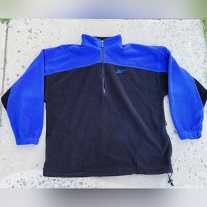Vintage Reebok Mens Fleece Jacket Size XL Blue Black 1/4 Zip Pullover Retro 90s